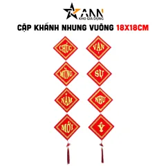 Bộ Đôi Khánh Nhung Chúc Mừng Năm Mới – Vạn Sự Như Ý – An Khang Thịnh Vượng Trang Trí Tết 18x18cm