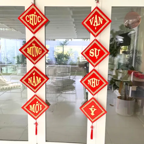 Bộ Đôi Khánh Nhung Chúc Mừng Năm Mới – Vạn Sự Như Ý – An Khang Thịnh Vượng Trang Trí Tết 5x5cm