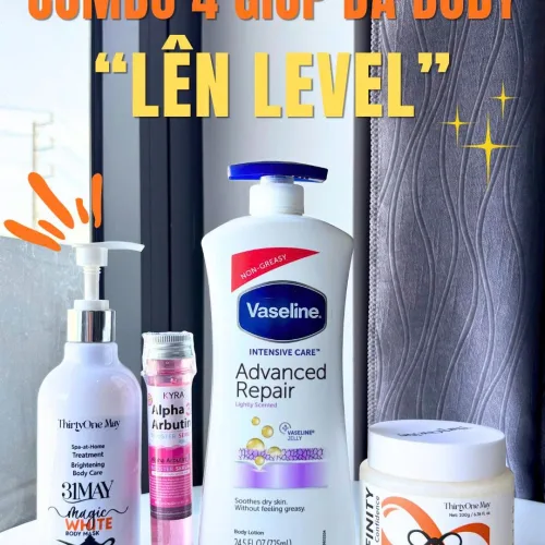 BỘ TỨ BODY “Da Mướt – Da Sáng” GỒM KEM BODY 31MAY + Ủ TRẮNG + VASELINE + ALPHA ARBUTIN