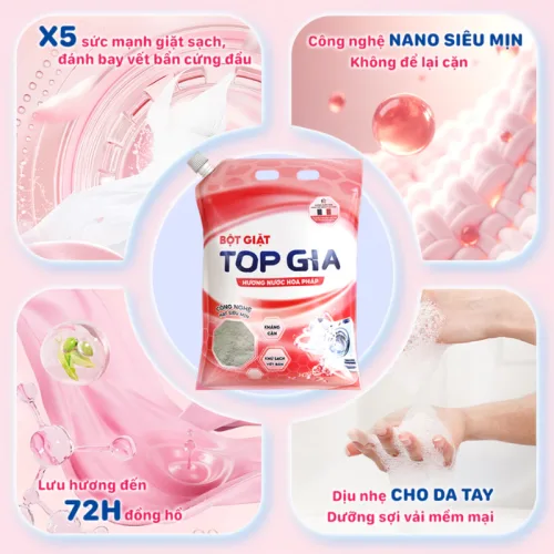 Bột Giặt Quần Áo Top Gia 5kg Hương Nước Hoa Pháp