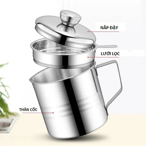 Ca Lọc Dầu Inox 304 Có Lưới Lọc Cặn Và Tạp Chất Tiện Lợi 700ml