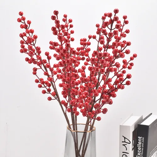 1 Cành Đông Đào 12 Nhánh Trái Mọng Đỏ Dài 90cm