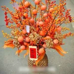 Cành Đông Đào 12 Nhánh Trái Mọng Vàng Dài 90cm