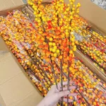 Cành Đông Đào 12 Nhánh Trái Mọng Vàng Dài 90cm