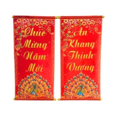 Cặp 2 Câu Đối Đỏ Hình Công Treo Tường Trang Trí Tết 35x75cm