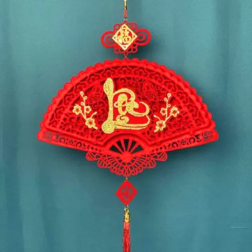 Cặp 2 Dây Treo Quạt Nhung Đỏ - Quạt Treo Trường Trang Trí Tết