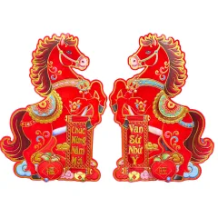 Cặp 2 Tranh Dán Cửa Ngựa - Tranh Dán Trang Trí Tết 40cm