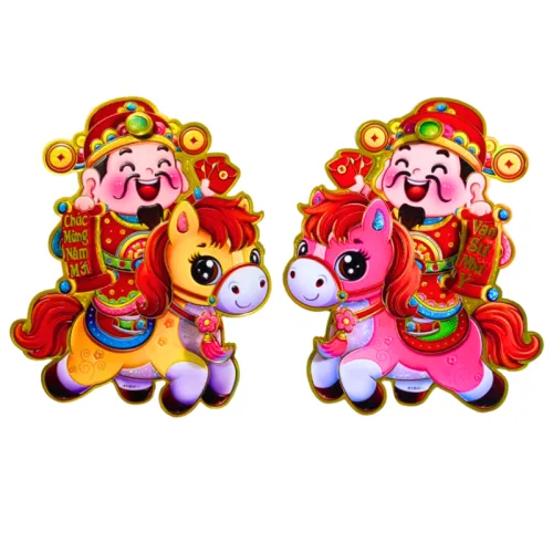 Cặp 2 Tranh Dán Cửa Ngựa - Tranh Dán Trang Trí Tết 50cm
