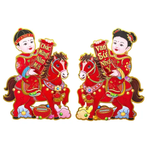 Cặp 2 Tranh Dán Cửa Ngựa - Tranh Dán Trang Trí Tết 60cm