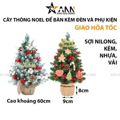 Cây Thông Noel Để Bàn Trang Trí Giáng Sinh Kèm Đèn và Phụ Kiện Size 60cm