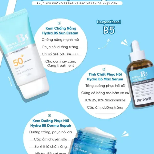 Chăm sóc như chuyên gia bộ 3 chăm sóc Hydra B5 Prettyskin chuyên biệt cho da nhạy cảm