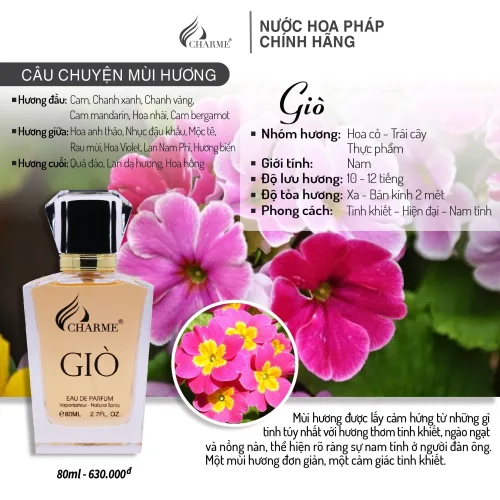 Charme Giò hương thơm nồng nàn của mùi gỗ thoáng mát của gió biển sâu lắng dịu ngọt của cỏ cây hoa trái