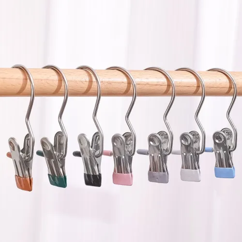 Combo 10 Móc Kẹp Quần Áo Bằng Inox - Móc Kẹp Phơi Tất Vớ Đồ Lót Bọc Nhựa Pvc Cao Cấp Nhỏ Gọn