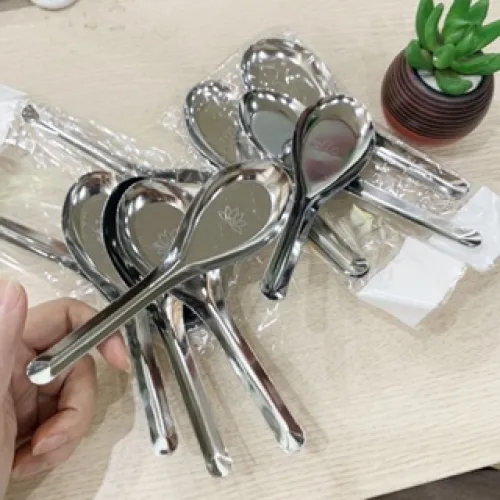 Combo 10 Muỗng Inox 304 Hoa Sen - Thìa Inox 304 Ăn Cơm Ăn Súp Sáng Bóng Bền Đẹp 15.3x4.7cm