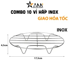 Combo 10 Vỉ Hấp Inox Không Gỉ Đa Năng 4 Chân Dùng Lót Đáy Nồi - Vỉ Hấp Inox Hấp Bánh Bao 4.5x17.5cm