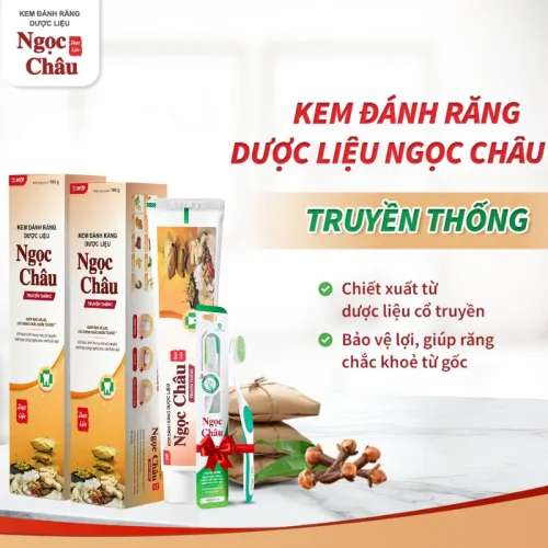 Combo 2 Cây Kem Đánh Răng Ngọc Châu Truyền Thống 100g/Tuýp - Kem Đánh Răng Dược Liệu + Tặng 1 Bài Chải Đánh Răng