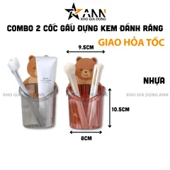 Combo 2 Cốc Dán Tường Hình Gấu - Cốc Đựng Kem Đánh Răng Dao Cạo Râu Cắm Bút 10.5x8x9.5cm