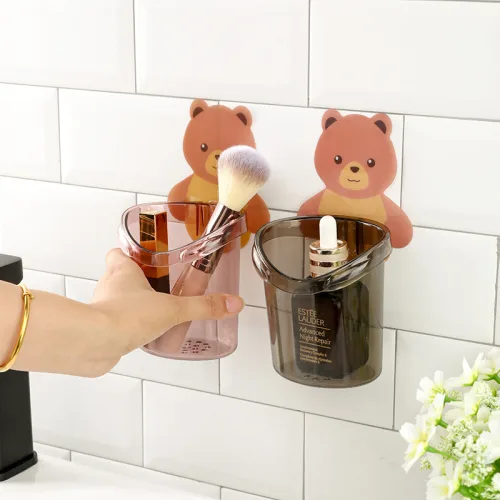 Combo 2 Cốc Dán Tường Hình Gấu - Cốc Đựng Kem Đánh Răng Dao Cạo Râu Cắm Bút 10.5x8x9.5cm