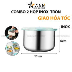 Combo 2 Hộp Inox Tròn Đựng Thực Phẩm Có Nắp Đậy 11x11x7cm