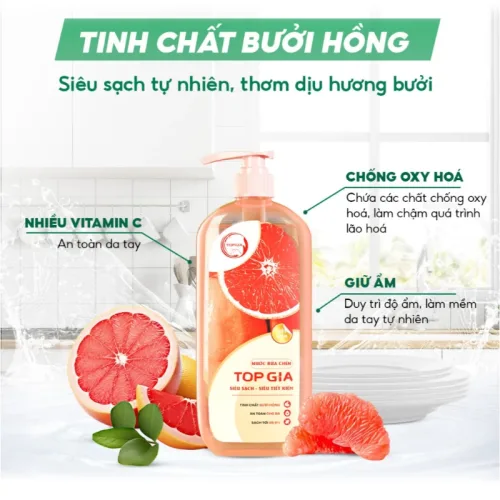 Combo 3 Chai Nước Rửa Chén Top Gia Hương Chanh Tươi - Hương Gừng- Hương Bưởi Hồng 1kg/chai