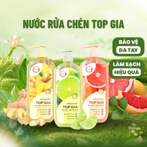 Combo 3 Chai Nước Rửa Chén Top Gia Hương Chanh Tươi - Hương Gừng- Hương Bưởi Hồng 1kg/chai