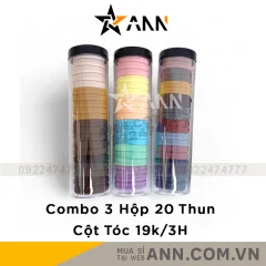 Combo 3 Dây Thun Cột Tóc Co Giãn Mềm Mại - Hộp 20 Dây Thun Buộc Tóc Trơn - Giao Ngẫu Nhiên Hộp 19.5cm