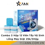 Combo 3 Hộp 12 Viên Tẩy Lồng Máy Giặt - Viên Vệ Sinh Lồng Giặt Tẩy Sạch Cặn Bẩn Vi Khuẩn Gây Mùi 9x8x5cm