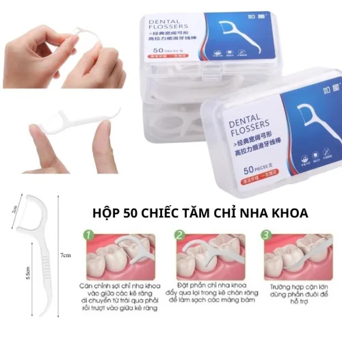 Combo 5 Hộp Tăm Chỉ Nha Khoa Vệ Sinh Răng Miệng Dental Flossers - Hộp 50 Tăm Nha Khoa 8,4x5,8x2,7cm
