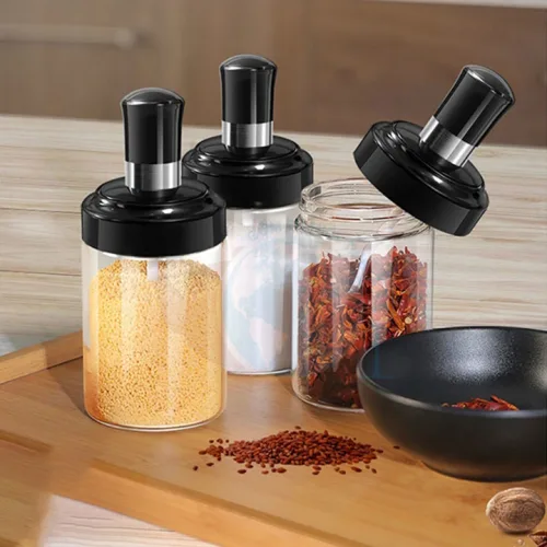 Combo 5 Hũ Đựng Gia Vị Bằng Thuỷ Tinh - Lọ Đựng Gia Vị Thuỷ Tinh Có Nắp Đậy Kèm Thìa Nhà Bếp 13x5cm