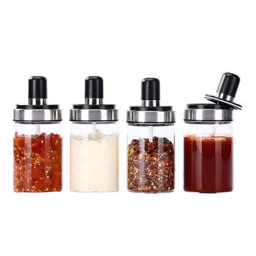 Combo 5 Hũ Đựng Gia Vị Bằng Thuỷ Tinh - Lọ Đựng Gia Vị Thuỷ Tinh Có Nắp Đậy Kèm Thìa Nhà Bếp 13x5cm