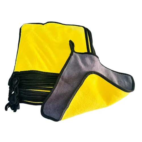 Combo 5 Khăn Lau Xe Ô Tô 2 Mặt Màu Vàng Xám - Khăn Lau Bếp Đa Năng 2 Mặt Siêu Thấm Nước 30x30cm