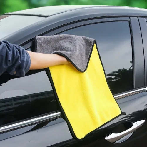 Combo 5 Khăn Lau Xe Ô Tô 2 Mặt Màu Vàng Xám - Khăn Lau Bếp Đa Năng 2 Mặt Siêu Thấm Nước 30x30cm