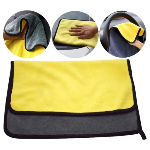 Combo 5 Khăn Lau Xe Ô Tô 2 Mặt Màu Vàng Xám - Khăn Lau Bếp Đa Năng 2 Mặt Siêu Thấm Nước 30x30cm