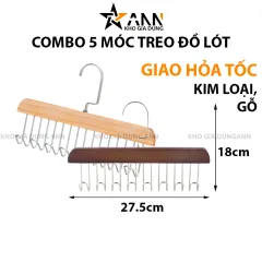 Combo 5 Móc Treo Đồ Lót - Thanh 8 Móc Treo Gỗ Xoay 360 Độ 18x27.5cm