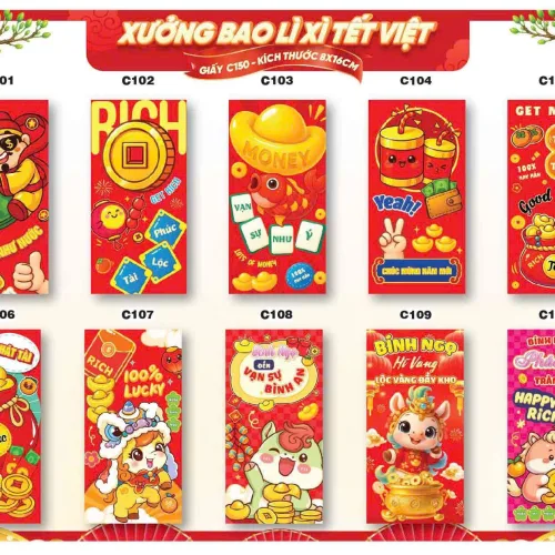 Combo 100 Bao Lì Xì Tết Bính Ngọ 2026 - Khách Chọn Tối Đa 10 mẫu