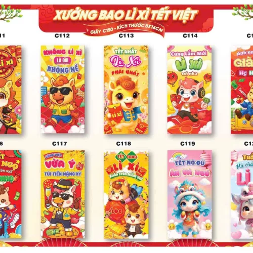 Combo 100 Bao Lì Xì Tết Bính Ngọ 2026 - Khách Chọn Tối Đa 10 mẫu