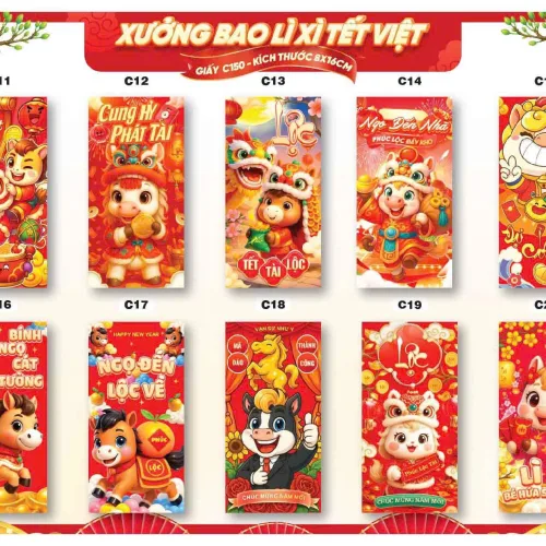 Combo 100 Bao Lì Xì Tết Bính Ngọ 2026 - Khách Chọn Tối Đa 10 mẫu
