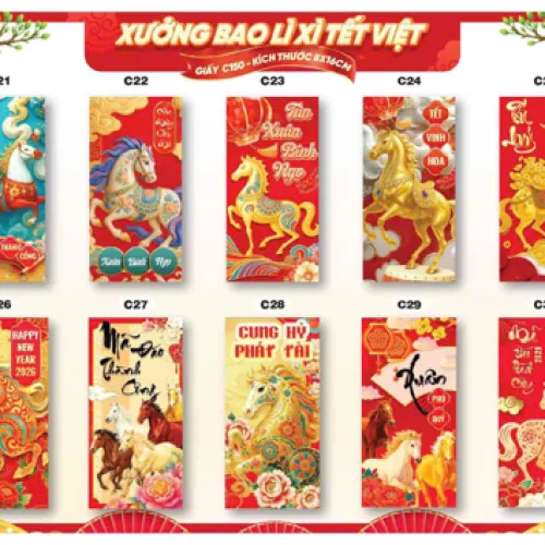Combo 50 Bao Lì Xì Tết Bính Ngọ 2026 - Khách Chọn Tối Đa 5 mẫu
