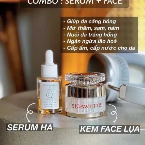 Combo căng bóng trắng hồng Sirum HA và Face Lụa