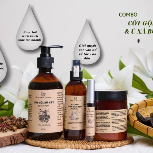 Combo cốt gội bồ kết ủ xả bưởi dừa đun nấu thủ công cho mái tóc chắc khỏe