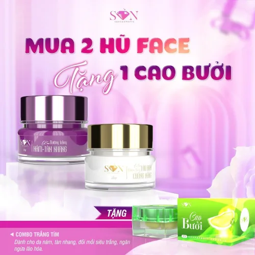 Combo Giảm Nám Tàn Nhang Trắng Tím SON Cosmetic Tặng Cao Bưởi