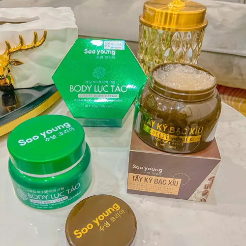 Combo kem body Lục tảo và tẩy kì bạc xỉu Soo Young chính hãng