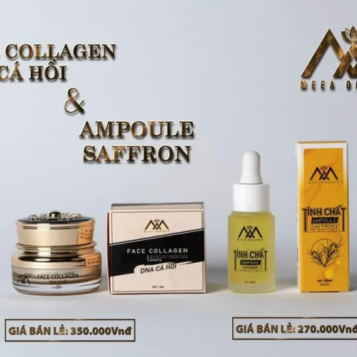 Combo kem face cá hồi kết hợp Tinh chất Ampoule Saffron Meea organic