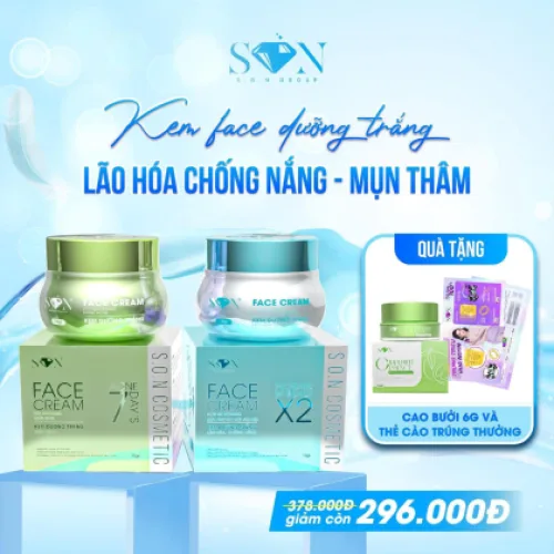 Combo Kem Face Hỗ Trợ Giảm Mụn Xanh Lá + Xanh Biển SON Cosmetic Tặng Cao Bưởi