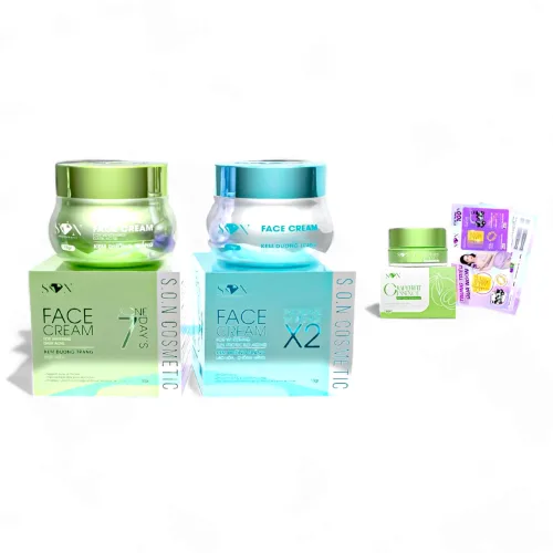 Combo Kem Face Hỗ Trợ Giảm Mụn Xanh Lá + Xanh Biển SON Cosmetic Tặng Cao Bưởi Phiên Bản Mới