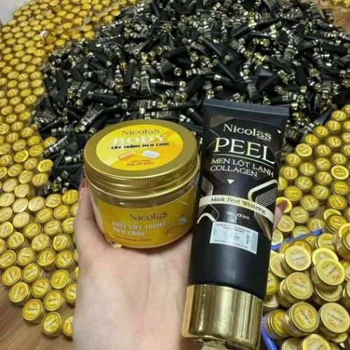 Combo Kem Peel Men Lột Lạnh Collagen Và  Kem Body Cấy Trắng Men Chua Nicolas Cosmetic