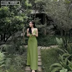 Đầm 2 dây cổ v linen basic