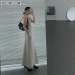 Đầm 2 dây cổ v linen basic