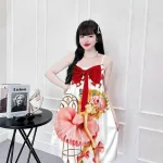 Đầm 2 dây form suông đính nơ hoạ tiết
