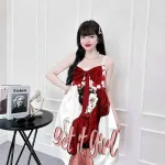 Đầm 2 dây form suông nơ ngực hoạ tiết